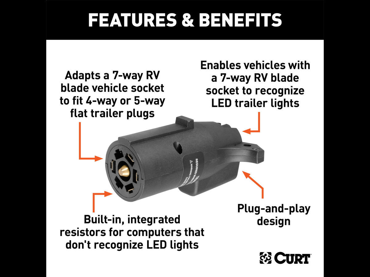 DSI Automotive Curt 7Way LED Trailer Light Adapter Adapts To 4Way