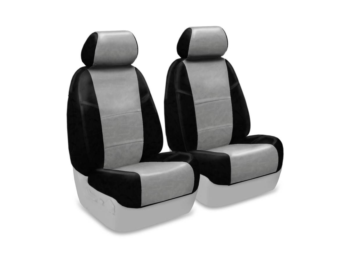 Coverking - Leather Custom Seat Cover - Leatherette 2-Tone Light Gray w ...