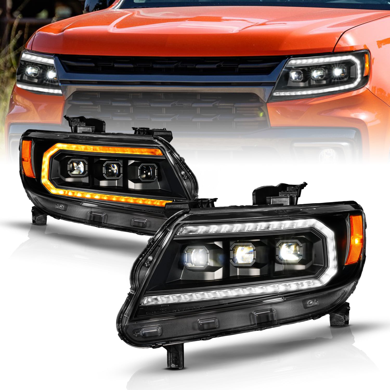 ANZO Black Housing Full LED Drl Tube Projector Headlight w